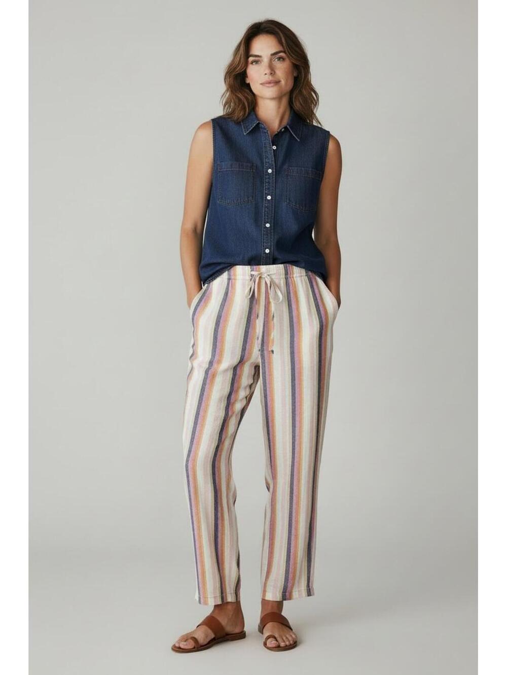 Angel Kiss Multicolor Striped Linen Beach Pants, Size Medium